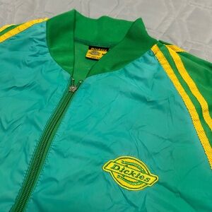 Vintage Men’s Dickies Bomber Jacket Yellow and Green with Logo, Size Medium